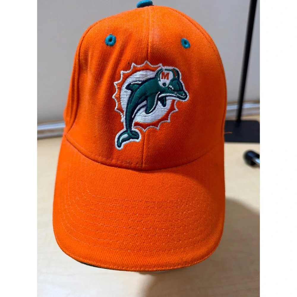 Miami Dolphins NFL Orange Adjustable Hat Baseball Cap Classic Logo Embroidered